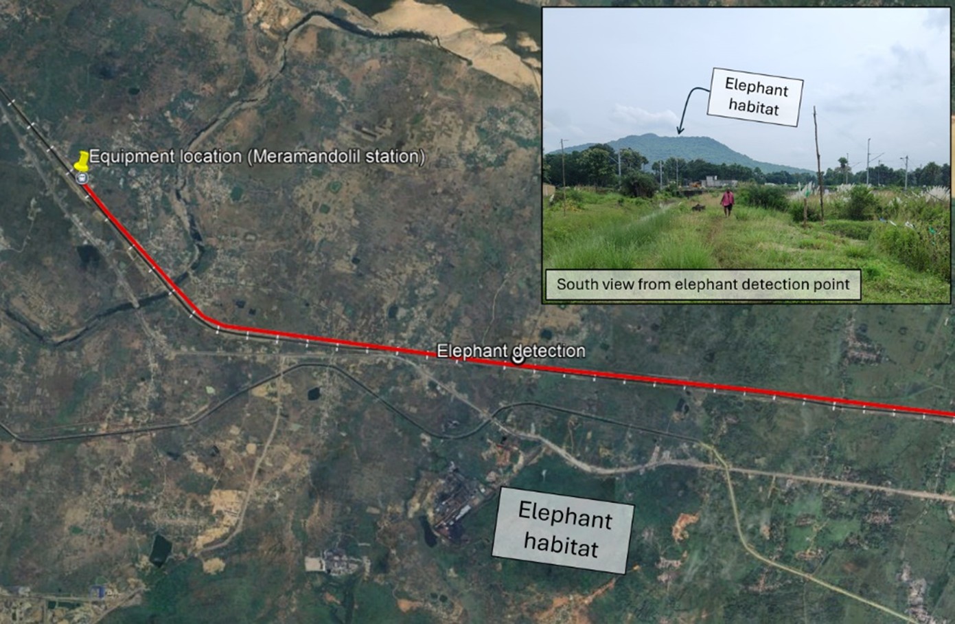 Map showing location of elephant monitoring site on Indian Railways